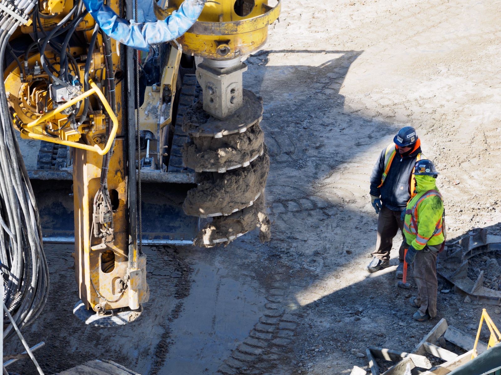 Groundworks plant on a compacted working platform awaiting plate bearing tests
